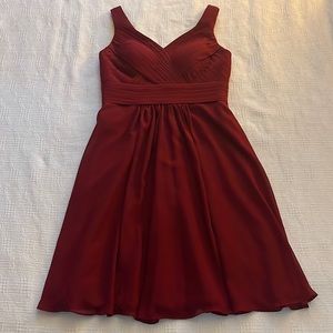 Deep Red A-line/Princess V-neck knee-length Chiffon Bridesmaid Dress